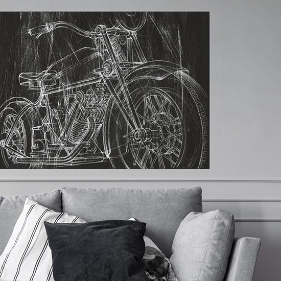 Large printed poster of motorcycle