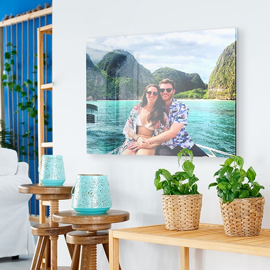 Floating acrylic print of couple photograph