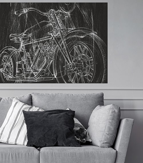 Large printed poster of motorcycle