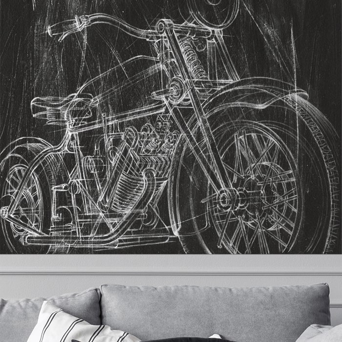 Large printed poster of motorcycle