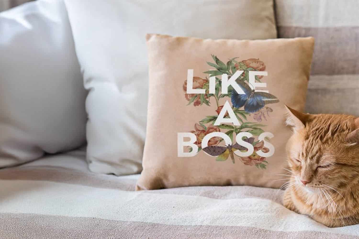 Selling POD Pet Products | Sensaria custom printed pillow next to a cat