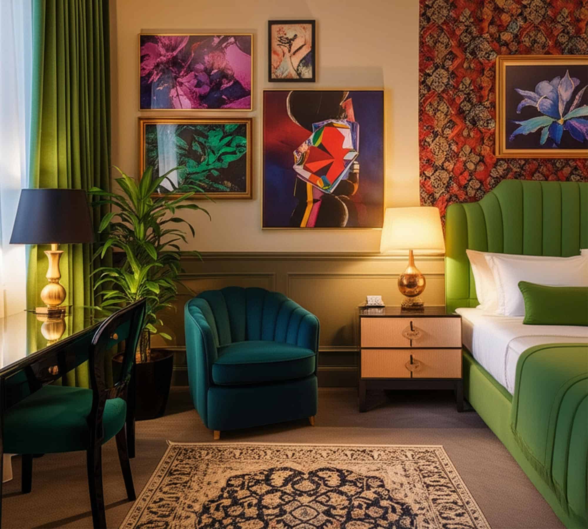 Popular Trends in Boutique Hotel Design | Sensaria vibrant art hanging on a wall in a boutique hotel room