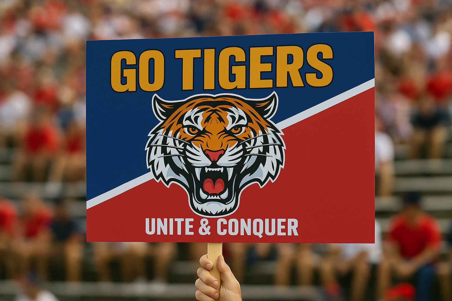 custom rally sign from Sensaria at a sporting event