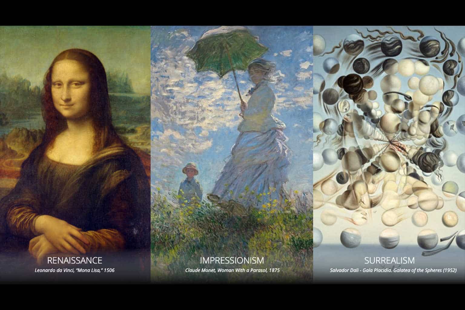 famous artworks from Renaissance, Impressionism, and Surrealism