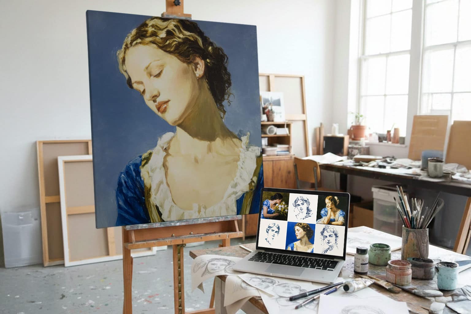 canvas in real life versus digital art on laptop screen