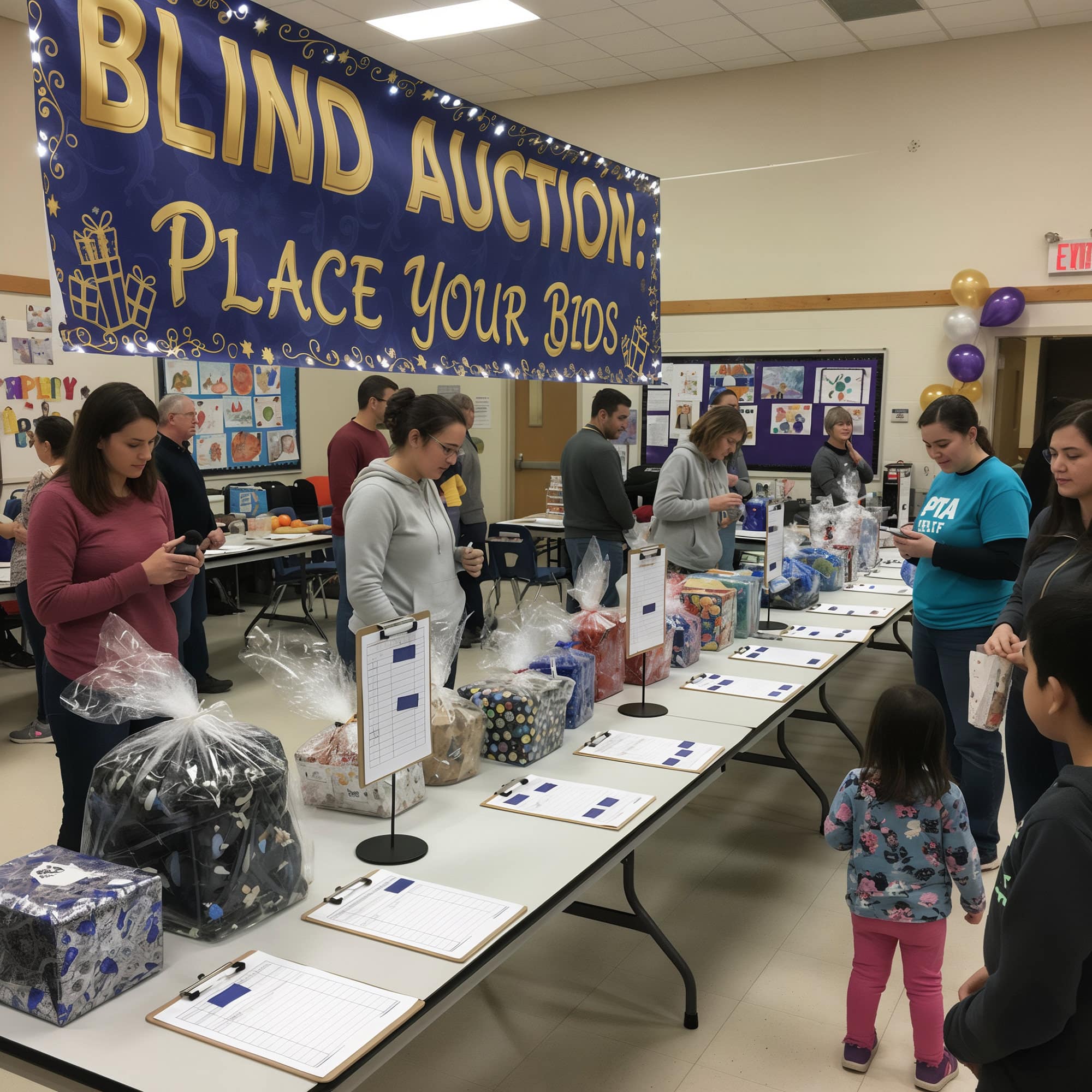 banner hanging at a PTA blind auction