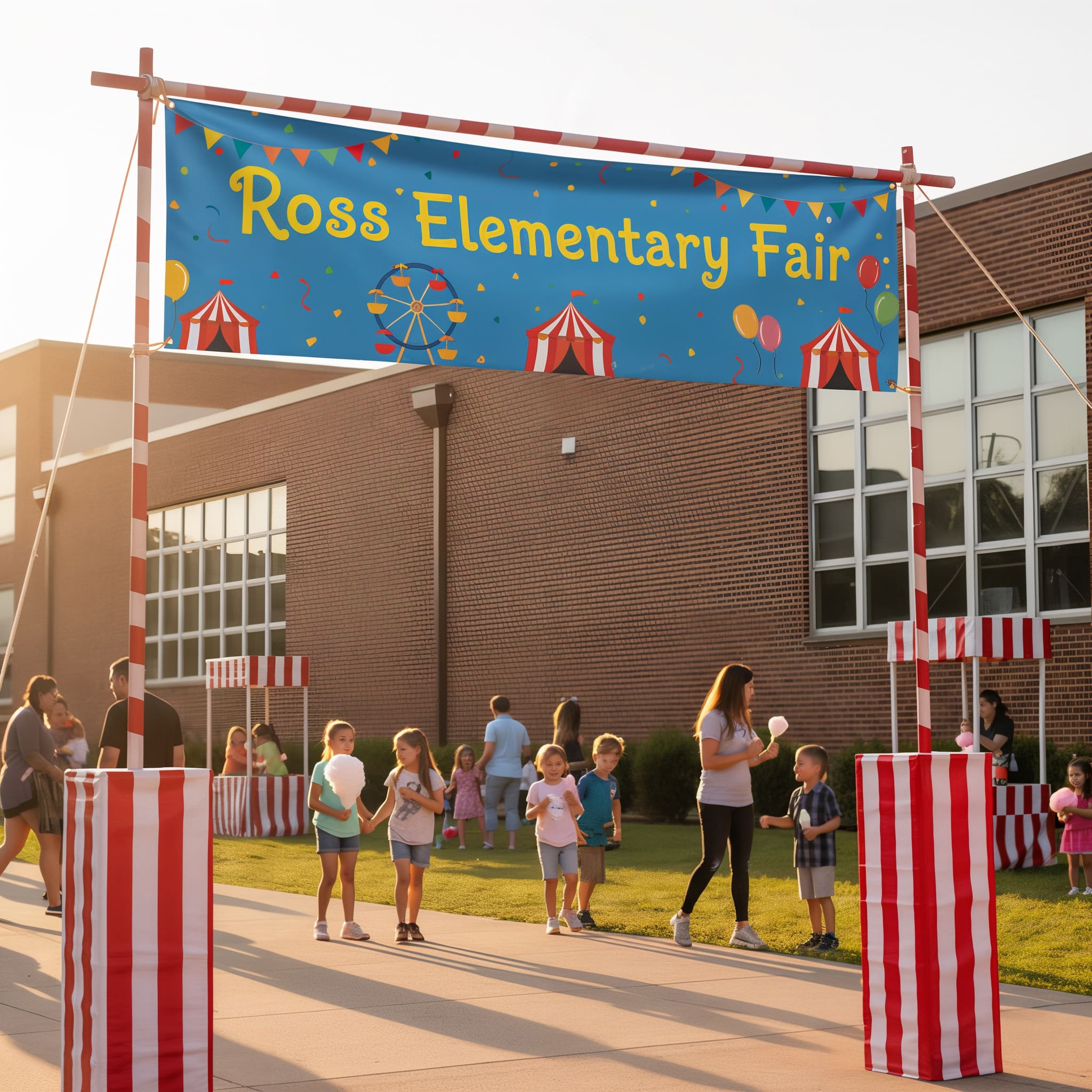 banner hanging at a school fair