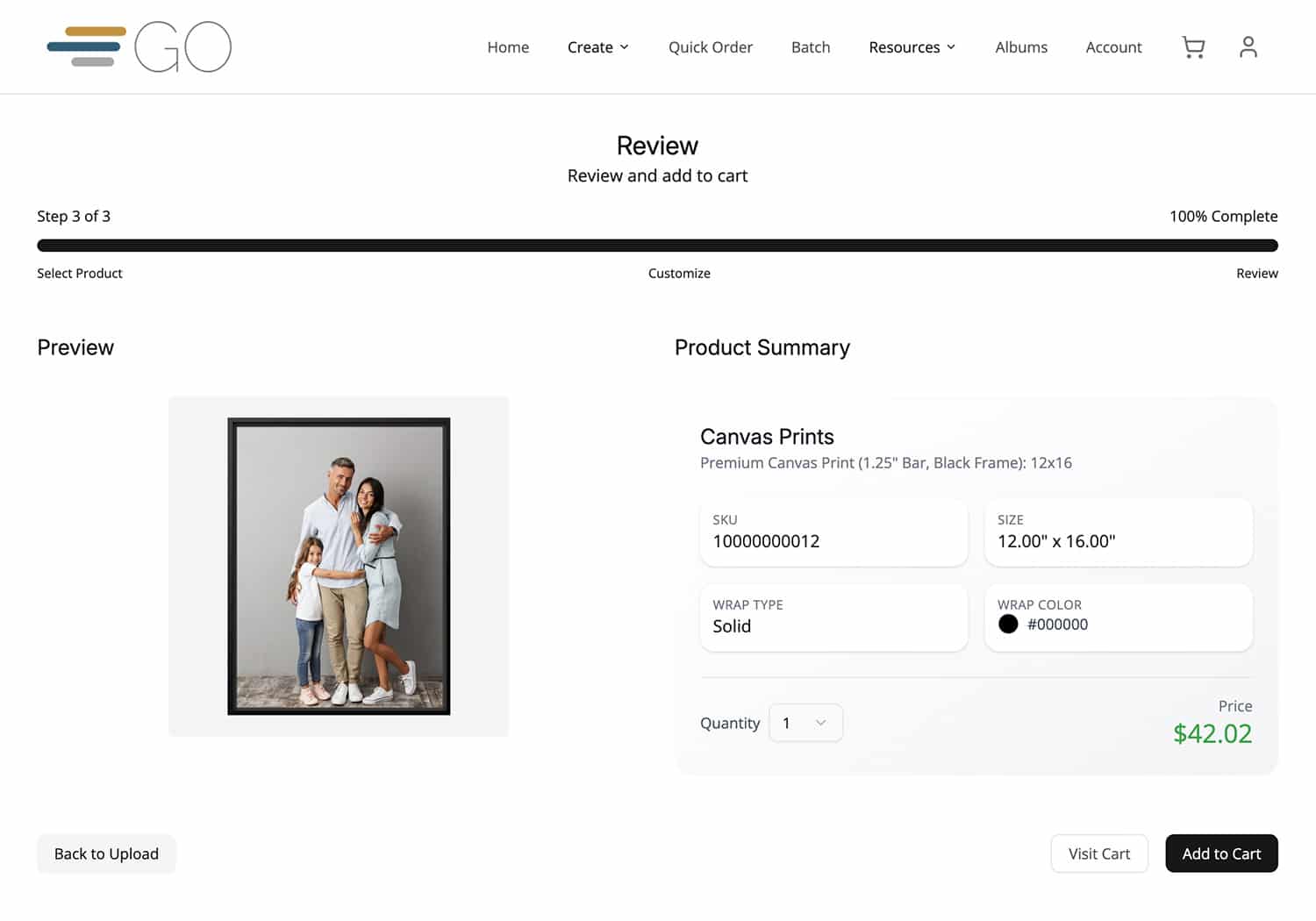 canvas print in the Sensaria GO platform